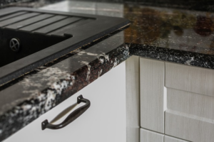 Kitchen countertop and sink after cleaning and disinfecting